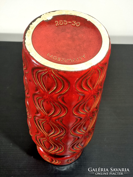 *Piros mázas Scheurich Keramik  padlóváza Nyugat-Németországból a 60-as/70-es évekből,