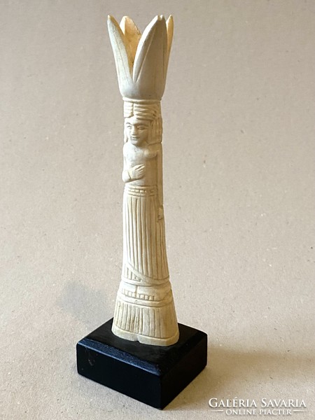 Carved bone statue vase on wooden base 21 cm