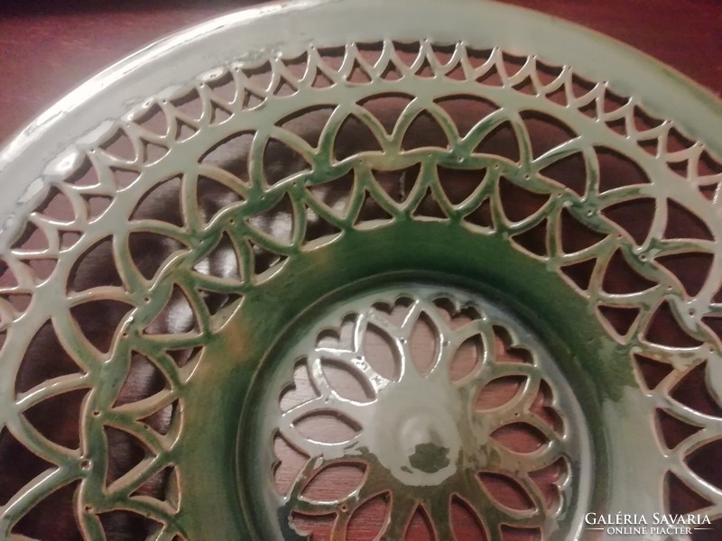 Lassú imre ceramicist - large openwork green wall plate, decorative plate