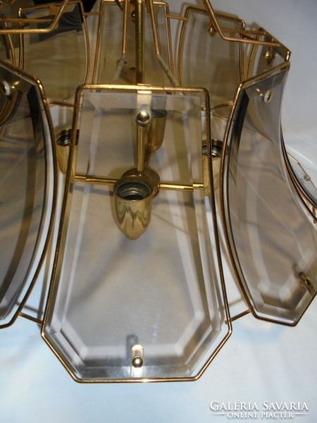 Retro smoke colored glass flat chandelier - four lights