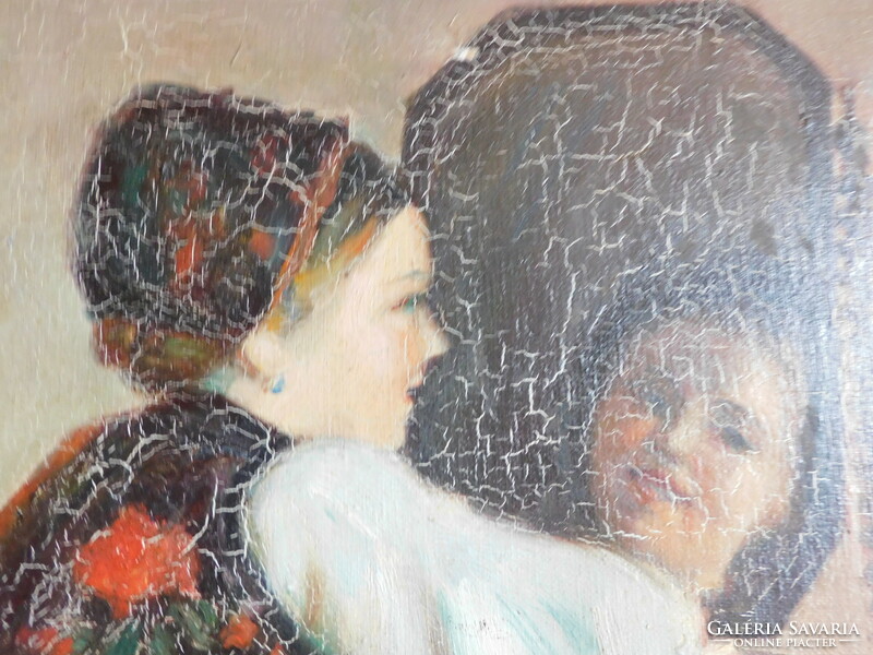 Girl in front of the mirror - oil painting, unknown artist