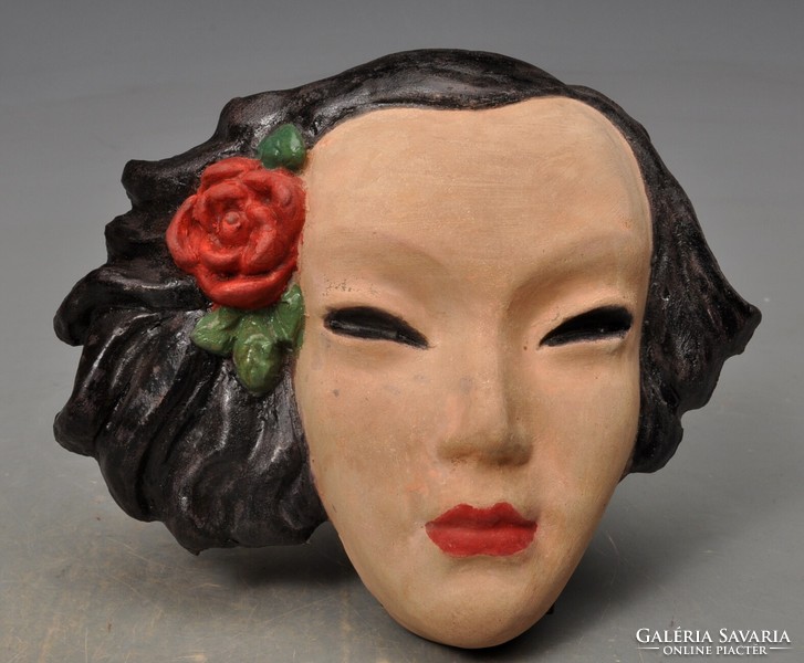 Dr. Rank art deco falimaszk, nő hajában virággal. 1920-30-as évek. Jelzett