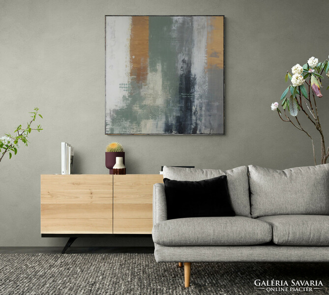 Andrea Elek - SAGE GREEN HARMONY - absztrakt festmény - 100x100 cm