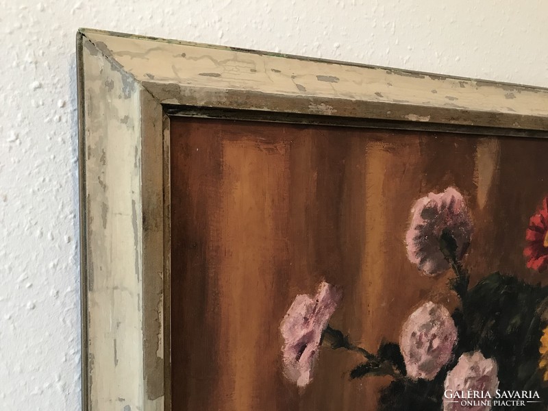 Ferenc Schey (1925-1997) desktop flower still life gallery painting in a white wooden frame