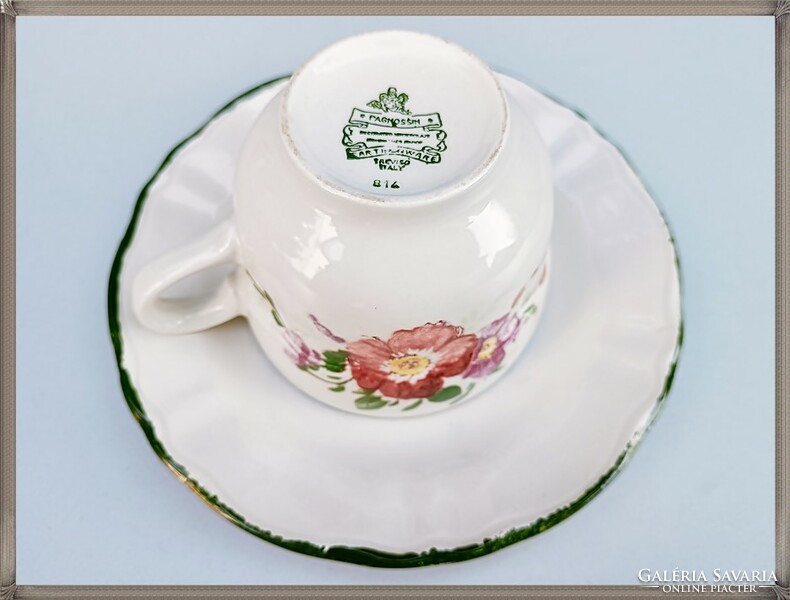 Pagnossin Treviso, faience tea and coffee cup set No. 6, with flower pattern painted effect, with dispenser