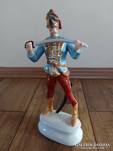 Régi Herendi Hadik huszár porcelán figura