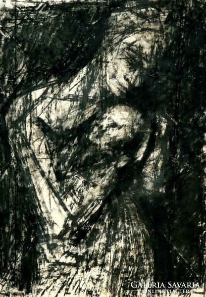 Scene, expressive charcoal drawing, xx. Center of No