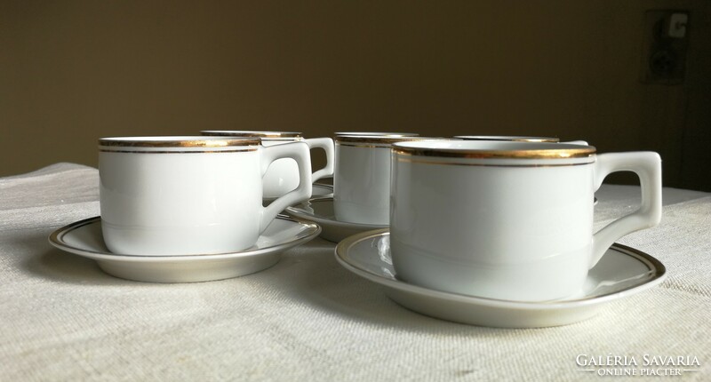 Antique, Zsolnay 6-piece, gold-rimmed coffee cup with bottom