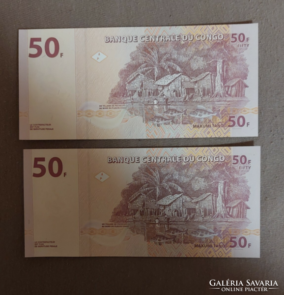 50 francs unc serial number tracking pair!