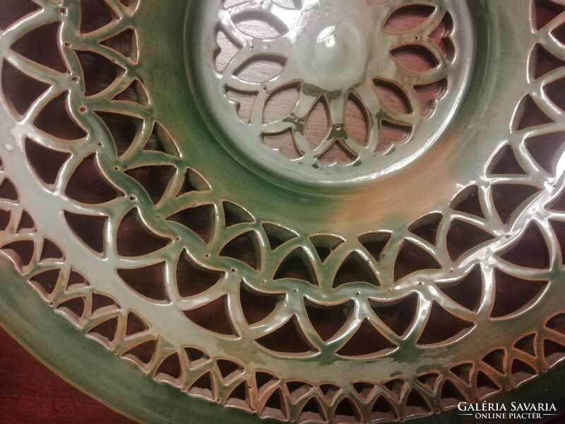 Lassú imre ceramicist - large openwork green wall plate, decorative plate