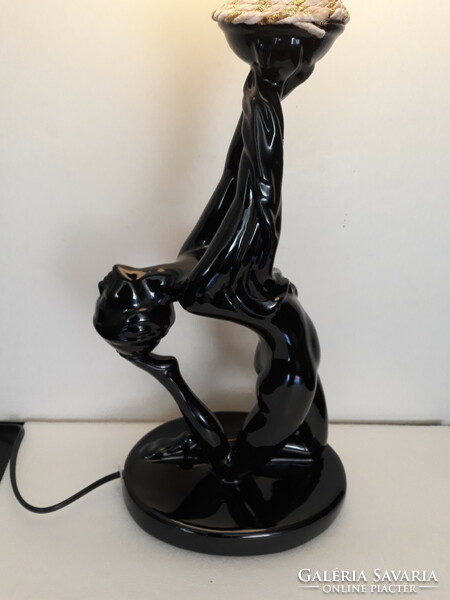 Art deco ceramic black female Italian table design lamp