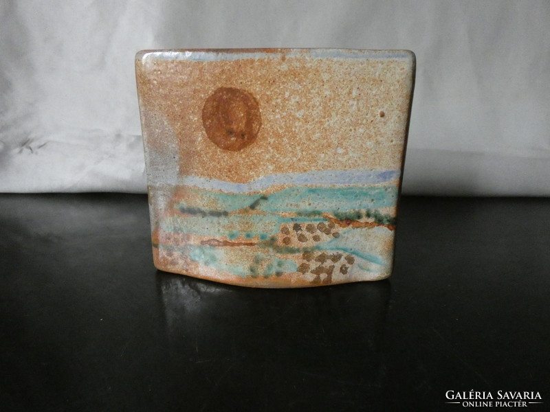 Industrial artist ceramic vase with sunset decor 1980 without marking.