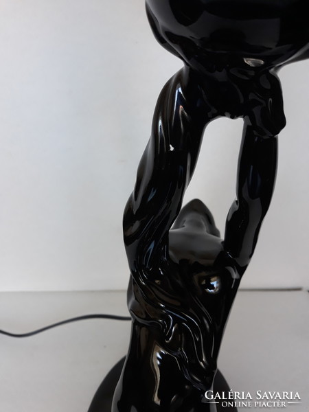 Art deco ceramic black female Italian table design lamp