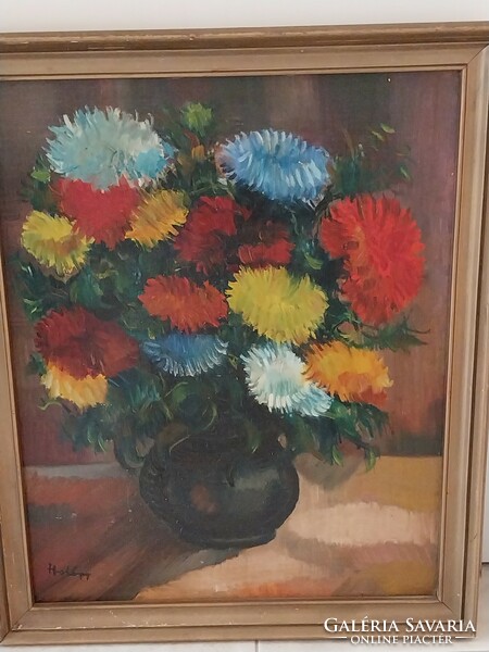 János Halápy (1893-1960): dahlias in a vase
