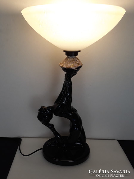 Art deco ceramic black female Italian table design lamp