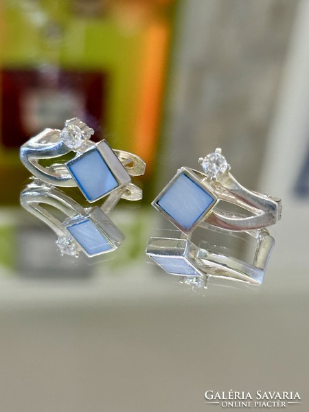 A beautiful pair of silver earrings with mother-of-pearl and zirconia decoration