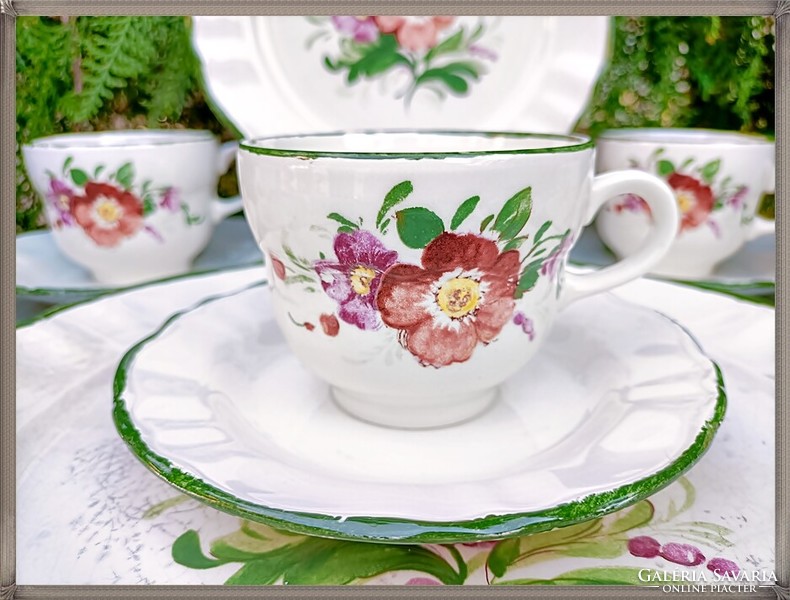 Pagnossin Treviso, faience tea and coffee cup set No. 6, with flower pattern painted effect, with dispenser