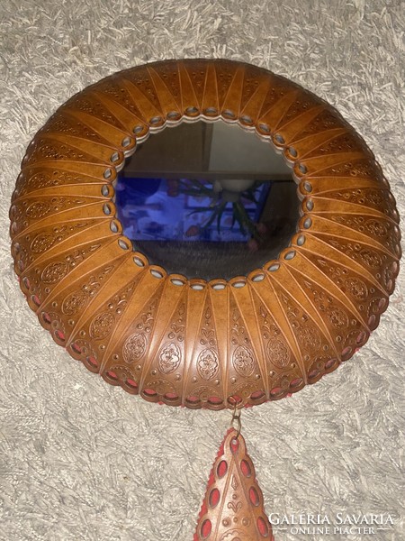 Wonderful handcrafted leather wall mirror ornament large size 40 cm