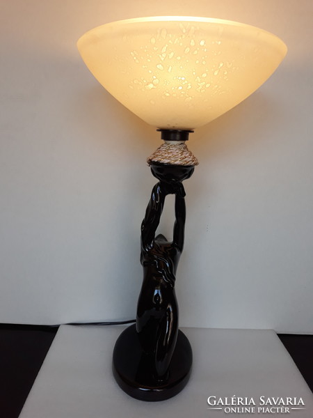 Art deco ceramic black female Italian table design lamp