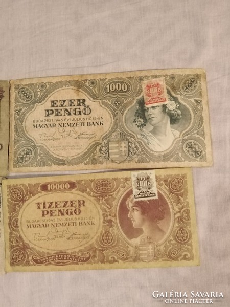 1 pc 100 pengő (1930), 1 pc 500 pengő (1945), 1 pc 1.000 pengő (1945), 1 pc 10.000 pengő (1945)