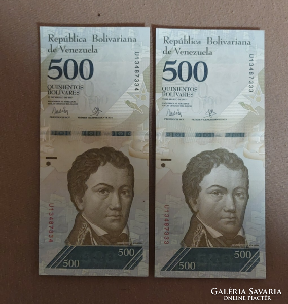 500 Bolívares unc serial number tracking pair.