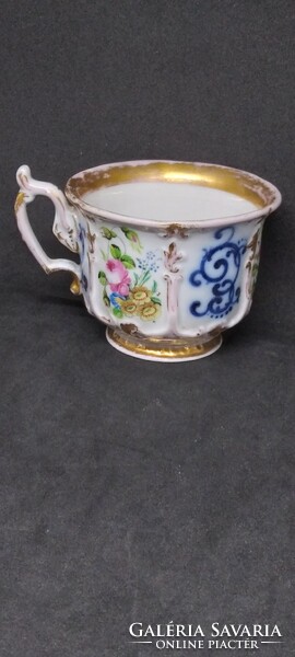 Biedermeyer collector's cup with a beautiful hand-painted floral design from the 1850s