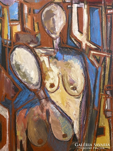 2 Nude woman large nude painting on cardboard 65.5 X 89 cm