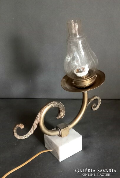 Antique copper table lamp on a marble base, negotiable