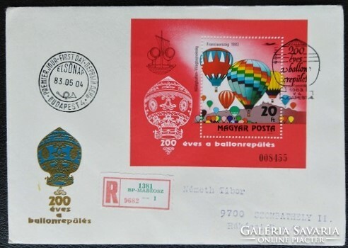 FF3570 / 1983 200 éves a ballonrepülés. blokk FDC-n futott