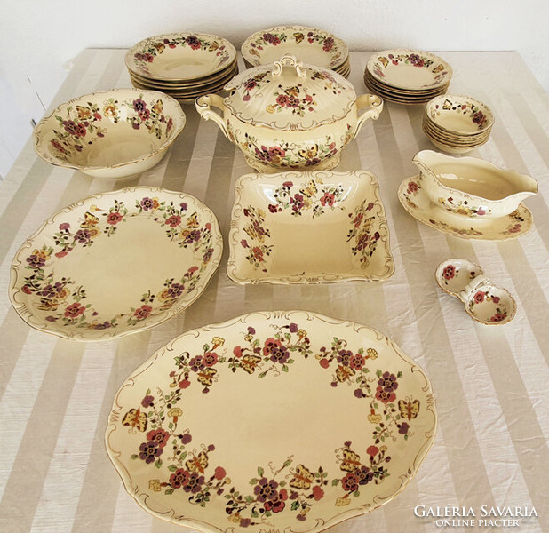 Zsolnay 6-person set - 46 pcs - (food, cake- compote, tea set together) butterfly pattern