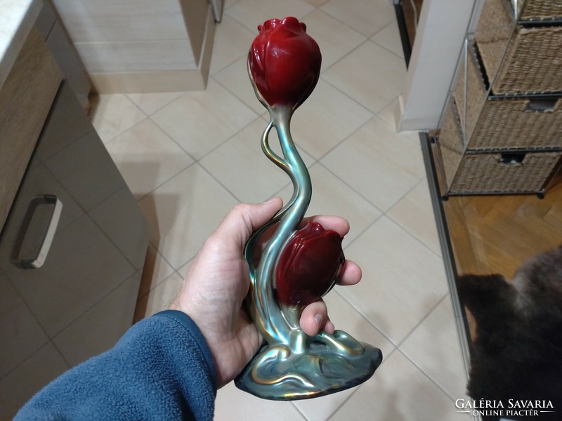Zsolnay két színű eozin tulipán porcelán szobor .