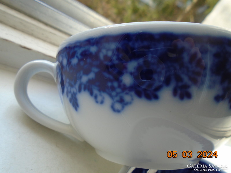 Sűrű kobalt virágmintás vastagfalú teás csésze alátéttel a német Bauscher Weiden cégtől