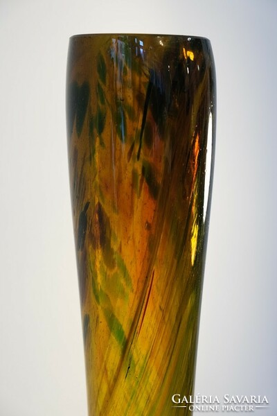 Large, amber glass vase by Hungarian glass artist György Buczkó