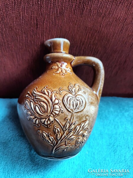 Beautiful flower pattern painted-glazed folk jug, jug with handle, with unsolved mark