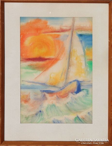 Sanyó marked: sailing before an orange sunset