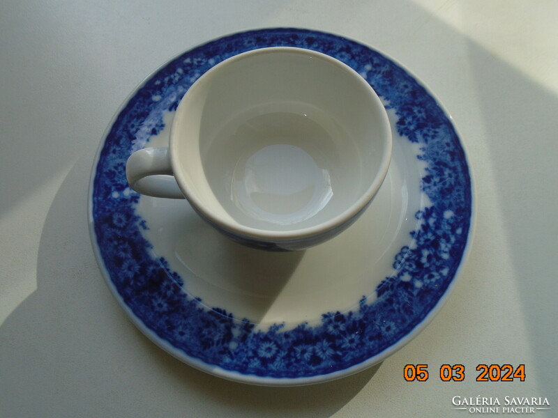 Dense cobalt flower pattern thick-walled coffee cup with a larger plate from the German company Bauscher Weiden