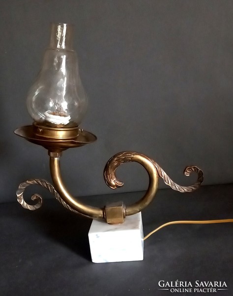 Antique copper table lamp on a marble base, negotiable