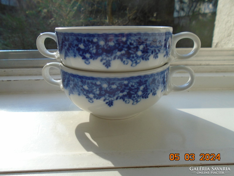 2 dense cobalt flower pattern thick-walled soup cups from the German company Bauscher Weiden