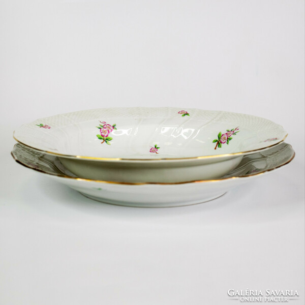 Flat and deep plate with floral pattern from Herend