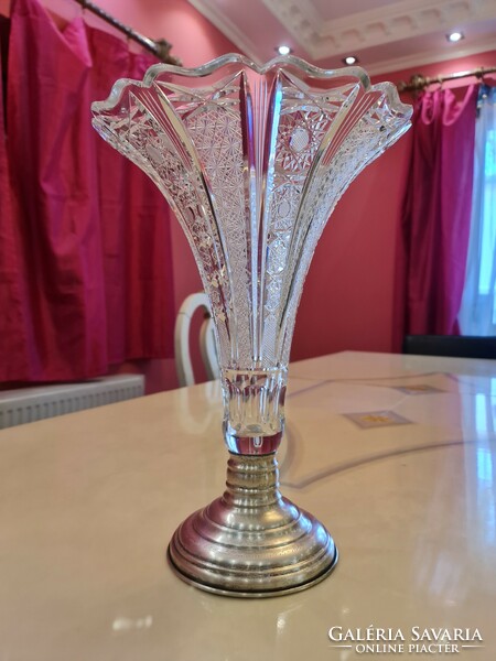 Large antique silver base white crystal vase 36cm discounted!