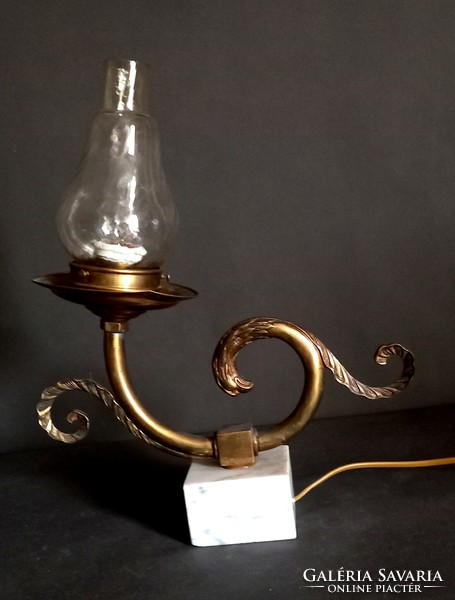 Antique copper table lamp on a marble base, negotiable