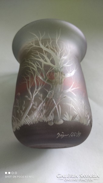 Eye-catching polished glass vase - precious handiwork by a marked glass artist