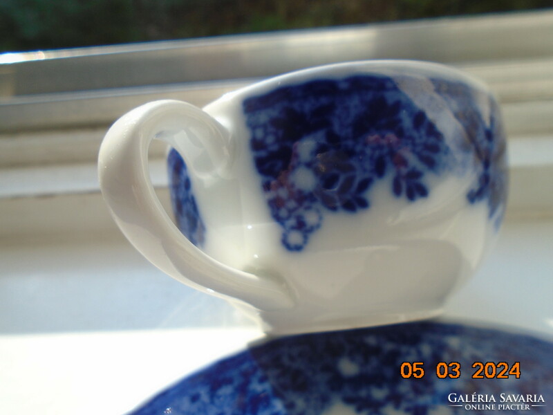 Dense cobalt flower pattern thick-walled coffee cup with a larger plate from the German company Bauscher Weiden