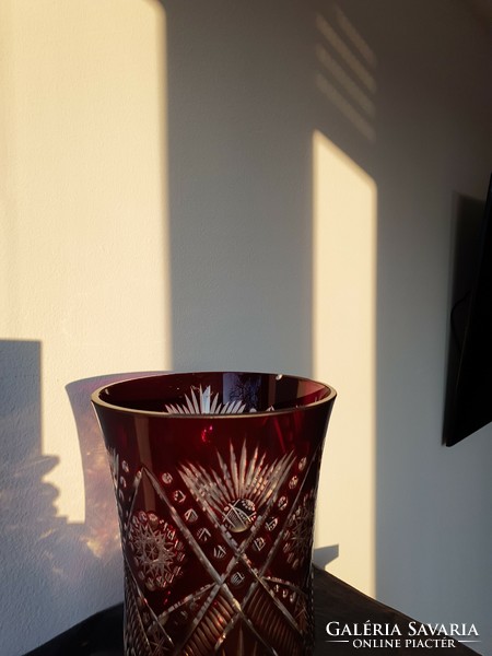 Ruby-burgundy crystal vase.