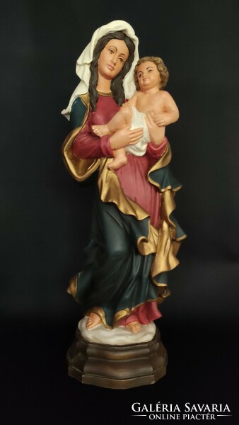 Virgin Mary with baby Jesus wooden statue large size 48 cm