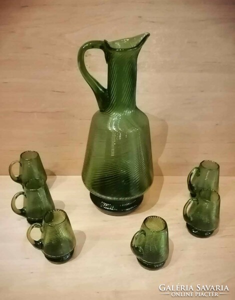 Retro green glass drink set - 1 pourer+6 glasses (20/k)