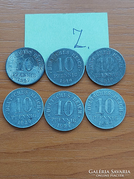 German Empire deutsches reich 10 pfennig 1917 - 1922 zinc, ii. Vilmos 6 pieces #z
