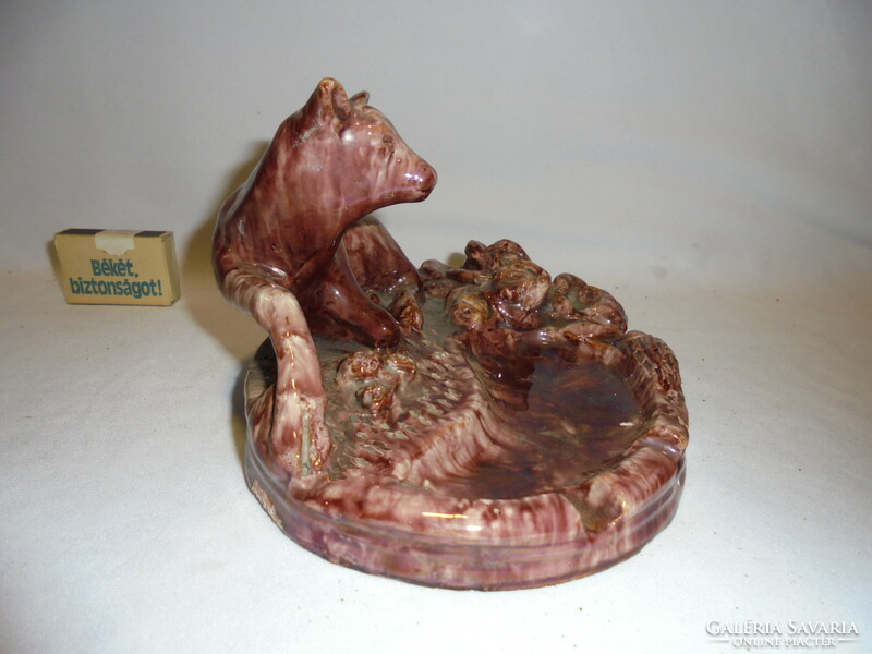 Retro glazed earthenware ashtray, ashtray with deer - a piece of nostalgia