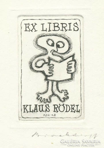 Jörgen brockdorff-nielsen (Danish artist): reading man ex libris klaus rödel. Etching, paper, marked,
