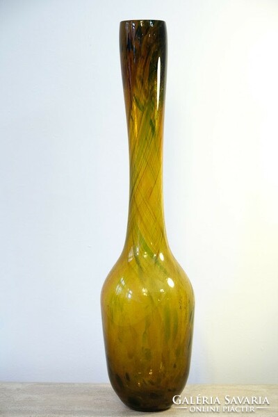 Large, amber glass vase by Hungarian glass artist György Buczkó